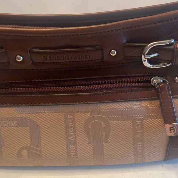 Etienne Aigner brown tan 90’s Y2K east west shoulder bag silver tone hardware - Picture 14 of 16